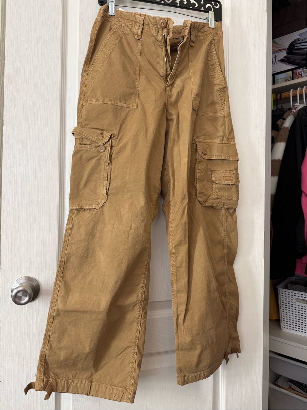 American Eagle Tan Cargo Wide Leg Utility Pants Size 10 Short